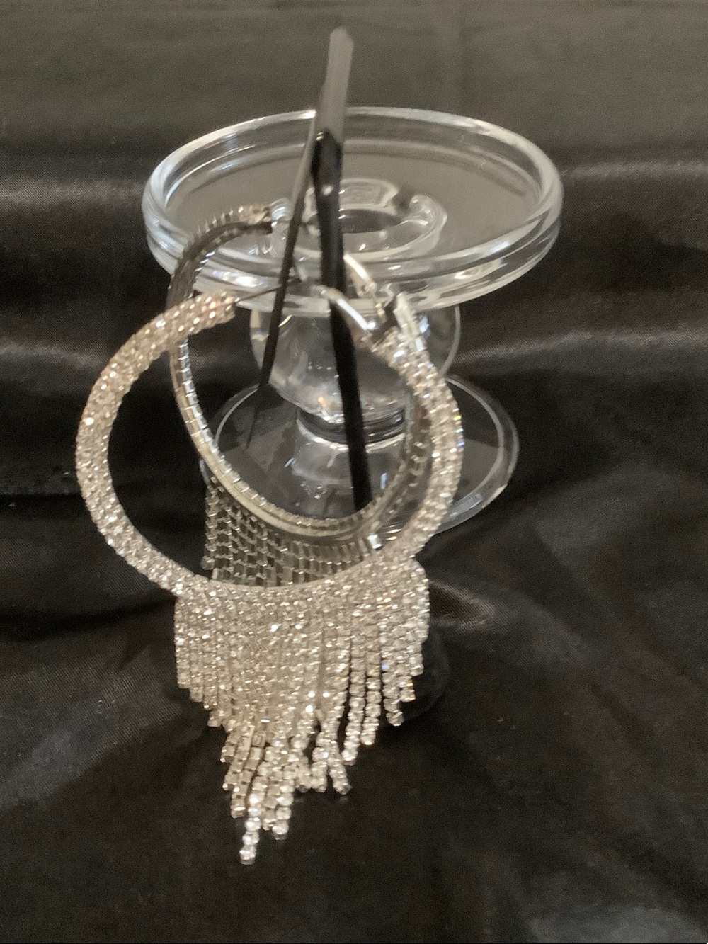 Crystal Fringe Hoop Earrings - Silver